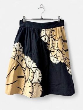 Floreat Anthropologie Lost Time Clock Print Skirt Size 2